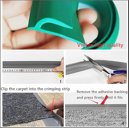 Self Adhesive Carpet Transition Strip with Edge Trim, Designed for Seamless Transitions from Carpet to Tile or Vinyl Floors, Perfect for Doorways.(Gray,6ft)