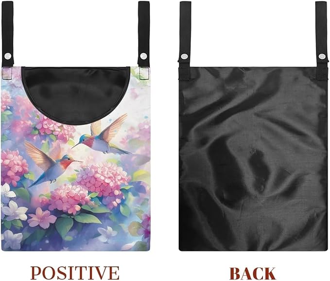 Hummingbird and Flower Clothes Pin Hanging Bag with Hanging Rope for Clothes Pins and Clothespins - Heavy Duty Outdoor Use 14.5 X 12 Inch Clothespin Bag
