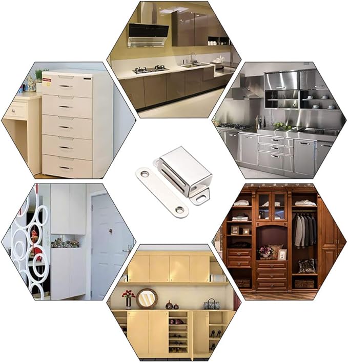 Mousike Cabinet Magnets 30lb Stainless Steel Magnetic Door Catch with Strong Magnetic for Kitchen Cupboard Wardrobe Closet Cabinet Door Drawer Latch(2.1"(Silver 6 Pack))