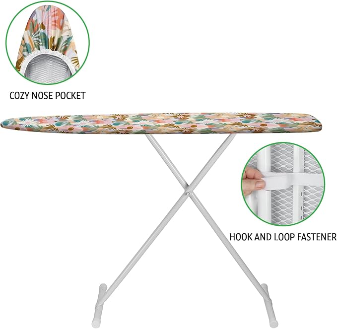 Ironing Board Cover and Pad 15x54 Inch Standard Ironing Board Cover with Elastic Edge and Hook and Loop Fasteners Scorch and Stain Resistant Cotton Ironing Covers with Thick Padding