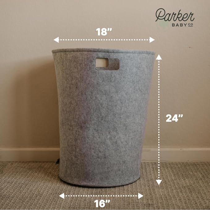 Parker Baby Co. Nursery Laundry Hamper - Large Felt Storage Basket and Baby Hamper for Nursery (White)