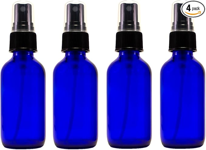 2oz Cobalt Atomizer Bottles (4 Pack) Fine Sprayer Atomizer Glass Essential Oil Bottle