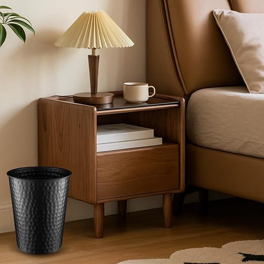 Monarch Abode Black Hand Hammered Metal Wastebasket for Home Office Bedroom, Decorative Waste Basket, Modern Bathroom Garbage Can, Durable & Decorative Trash Bin, Black Bathroom Trash Can