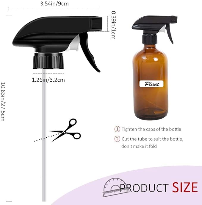 AMORIX 50PCS Spray Bottle Tops Black Trigger Sprayer Heavy Duty Replacement Nozzle with Mist Spray & Stream Sprayer, Fits Standard 28/400 Neck Bottles + Tag Label Stickers