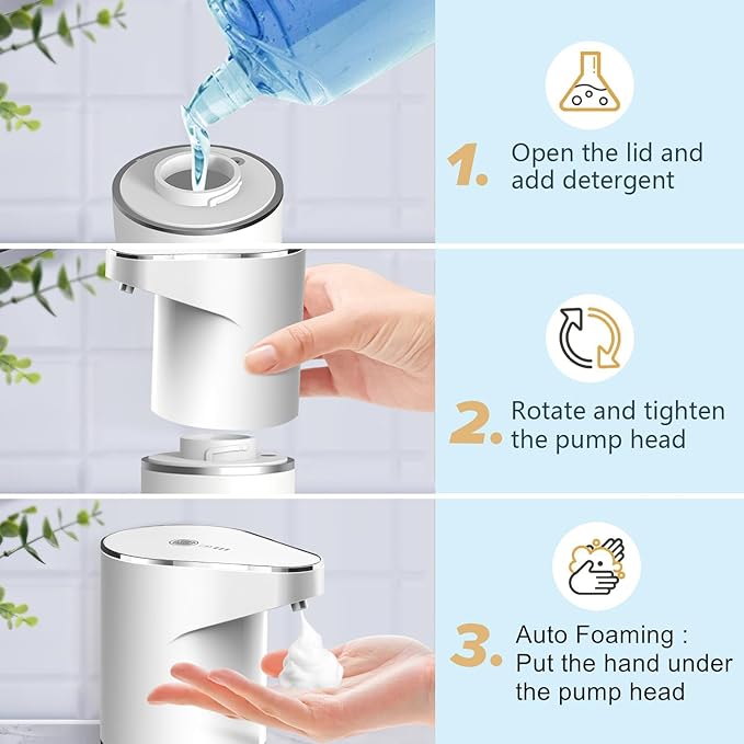 Automatic Foaming Soap Dispenser, Type C Rechargeable Hand Free Pump Soap Dispenser Electric Dispenser for Bathroom Countertop, Kitchen 350mL