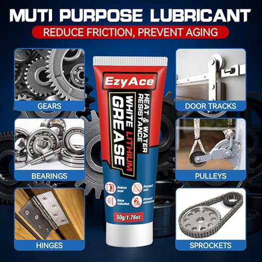 White Lithium Grease, Garage Door Lubricant, Multi-Purpose Bike Grease for Hinges, Bearings, Gears, Track Rail, Waterproof&Heat Resistant Bearing Grease Ideal for Automotive, Marine, 1.76oz