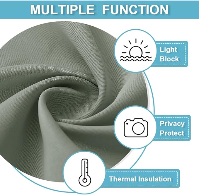 RYB HOME Small Window Curtains, Blackout Privacy Curtains for Kids Bedroom Kitchen Bathroom Basement Classroom Cafe Cabinet Tiers Drapes, 34 Width x 30 Length, 2 Panels, Sage Green
