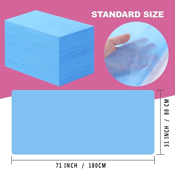 31" x 71" Disposable Bed Sheets for Massage Table Waterproof Massage Table Sheet Soft Non Woven Fabric SPA Bed Cover Breathable for Massage Beauty Tattoos 100PCS (Blue)
