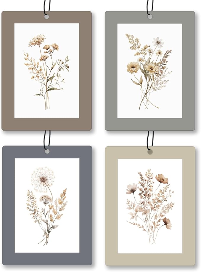 Vintage Rustic Floral Car Air Freshener 4 Pcs, Neutral Cottagecore Flower Hanging Scents Air Freshener for Women Girls Gifts, Retro Floral Scented Car Accessories Decor for Room Closet Drawer