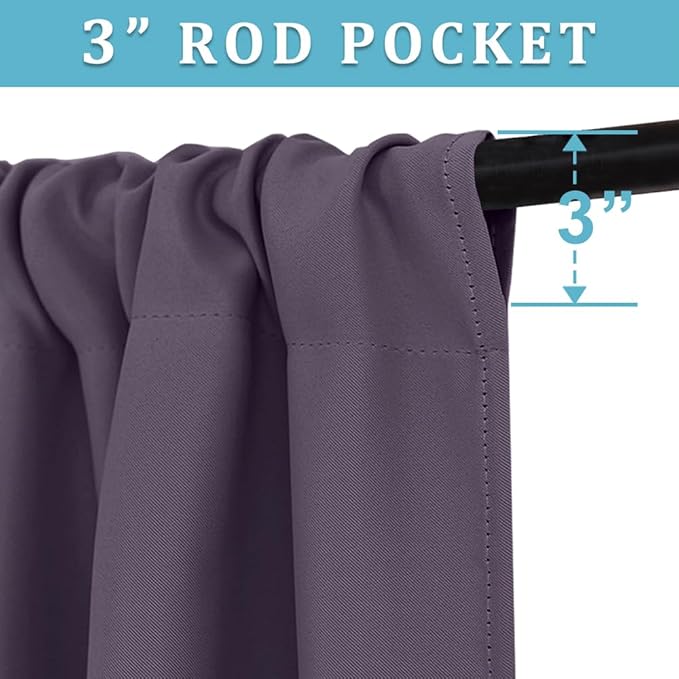 RYB HOME Living Room Curtains Blackout - Light Block Energy Efficiency Small Window Treatment Drapes for Kitchen Dining Baby Nursery Farmhouse Decor, W 42 x L 72 inch, Greyish Purple, 2 Panels