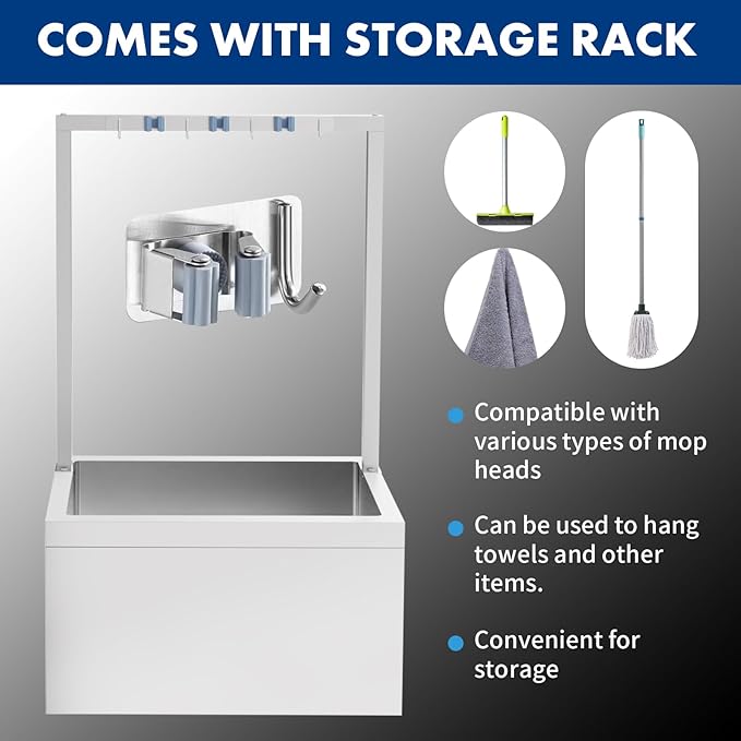 TONGMO Stainless Steel Floor Mop Sink, Mop sink with Cleaning Tool Rack | 19" x 22" x 12"