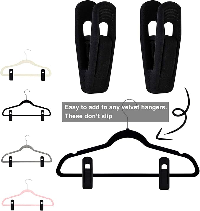 Black Velvet Hangers Clips (80-Pack), Non-Slip Strong Velvet Hangers Clips for Velvet Skirt Hangers, Velvet Pants Hanger Velvet Clips Fit for Thin Velvet Clothes Suit Hangers