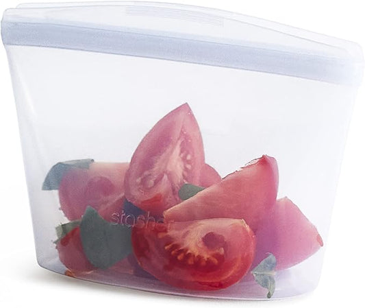 Stasher Premium Silicone Reusable Food Storage Bowl, 2-Cup, Clear, Microwave, Sous Vide, Dishwasher, Oven and Freezer Safe, Travel Container, BPA Free, Leak-free, Eco-friendly