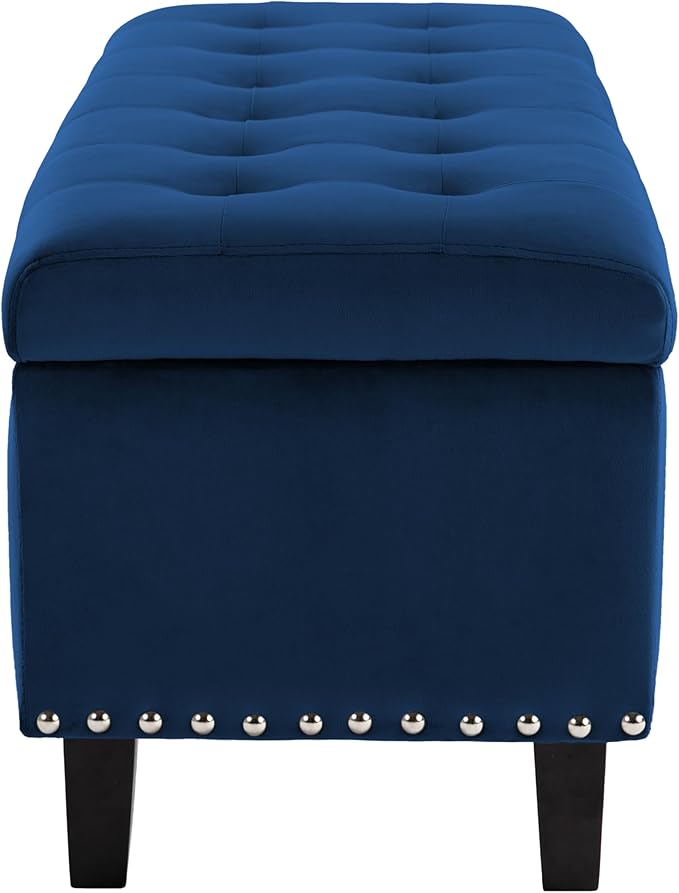 Ottoman with Storage, Storage Ottoman Bench with Button-Tufted, Upholstered End of Bed Bench with Wooden Legs for Bedroom, Entryway (Navy Blue, Set of 1)