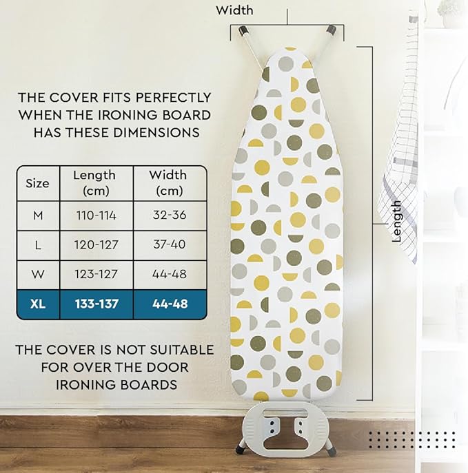 Encasa XO Ironing Board Cover and Pad 57"x22" - Thick 3mm Felt Padding, Drawstring Tightening & Lock, Easy Fit, Scorch & Stain Resistant, Fits X-Large Ironing Board - Daisy Grey