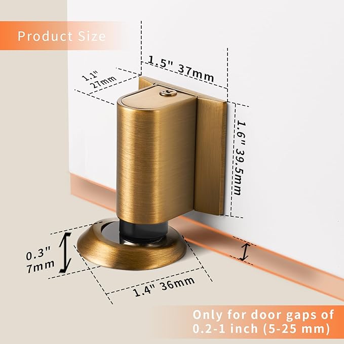 Bak Bo Magnetic Door Stoppers 1 Pack Bottom of Door Holder Keep Door Open No Drilling Magnet Floor Door Stop with Screws and Adhesive Antique Brass DS268AB-1