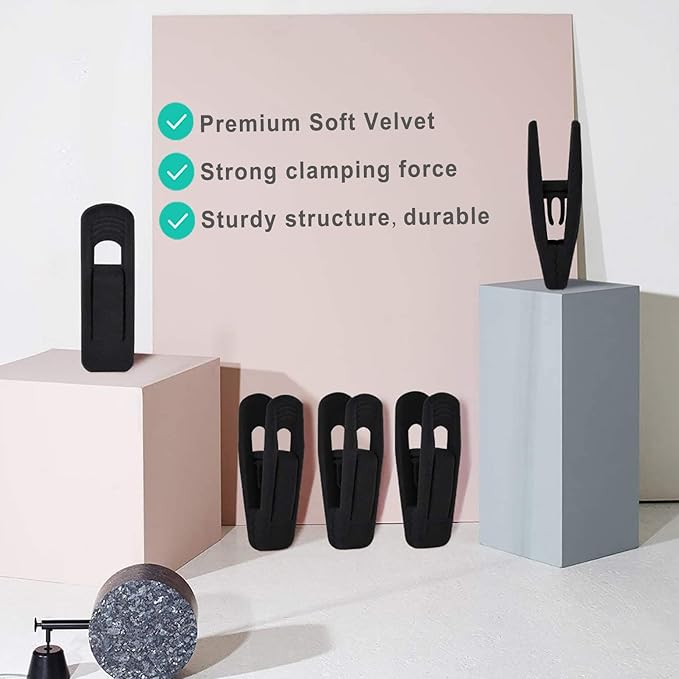 Black Velvet Hangers Clips 20 PCS, Non-Slip Velvet Clips for Suit Pant Skirt Hanger, Strong Finger Clips Perfect for Thin Flocking Hangers