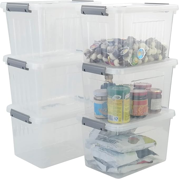 10 L Clear Plastic Storage Box, 6-Pack Storage Latch Box