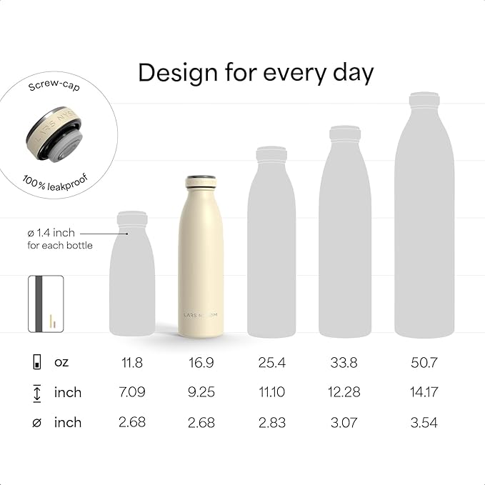 LARS NYSØM Stainless Steel Insulated Water Bottle 12oz 17oz 25oz 34oz 51oz | Insulated Thermo Flask for Hot and Cold Beverages | Leakproof Drinking Bottle (Berry Red, 17oz)