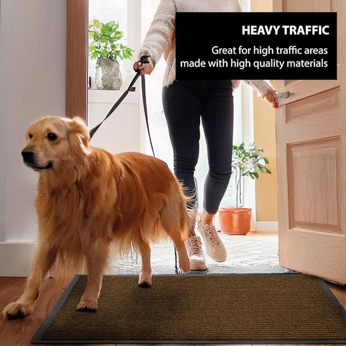 UNIMAT Traffic Guard Door Mat, 3´x 5´, Heavy Duty Waterproof Doormat, Stain and Fade Resistant Welcome Mats, Durable Rubber Backing, Low Pro le Entryway Rug, Shoe and Boot Scraper, Brown