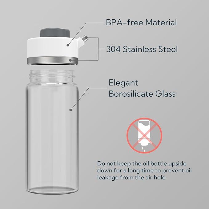 KITCHENDAO Precision Pour Glass Oil Dispenser 2-Piece Set with 3 Modes, Drip-Free Spout, Two Adjustable Flow Speeds, 12 oz Oil and Vinegar Dispensing Bottle 2 Pack Set for Kitchen