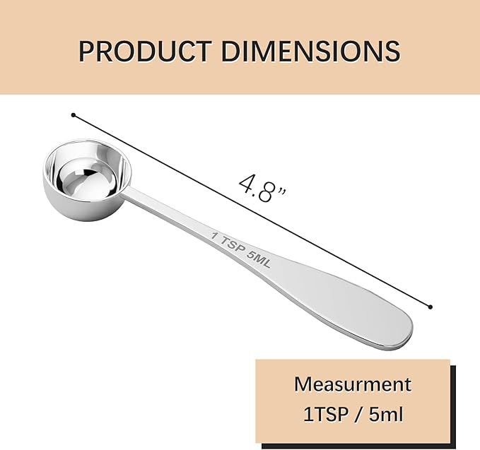 2PCS 1tsp(1/3tbsp, 5 ml) Single Measuring Spoon, Stainless Steel Individual Teaspoon, Metal Measure Scoop with Gift Box
