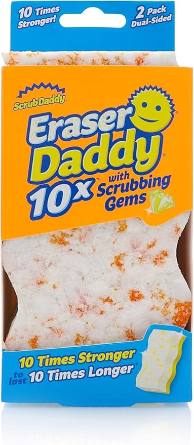 Scrub Daddy Eraser Sponge - 10x More Durable Than Traditional Erasers with Scrubbing Gems - Removes Dirt, Scuffs & Stains - Water Activated Sponge Eraser (2 Pack)