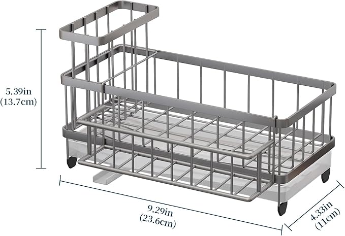 Consuemst Sponge Holder for Kitchen Sink - Auto Draining Sink Caddy Organizer with Detachable Rack, High Brush Holder, Kitchen Countertop Storage Accessories, Sand Nickel