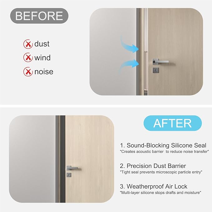 Heavy-Duty 10 ft x 3 in Weather Stripping, Extra Thick 2mm Door Draft Stopper Silicone Seal Strip for House and Glass Shower Doors for Collision and Side Gaps of Door and Windows, Black