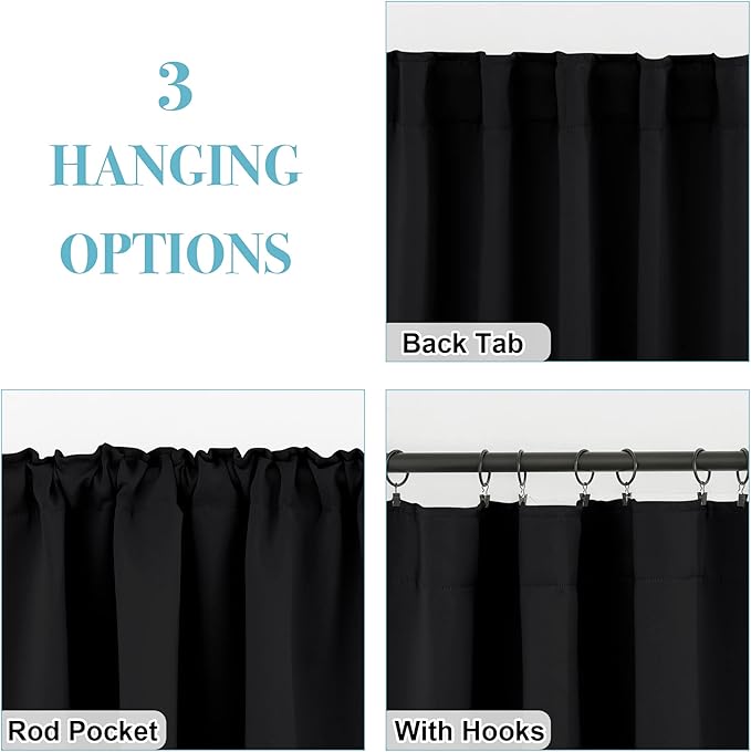 RYB HOME Small Window Curtains - Blackout Insualting Privacy Curtains for Kids Bedroom Kitchen Bathroom Basement Cafe Cabinet Tiers Drapes, 34 Width x 30 Length, 2 Panels, Black
