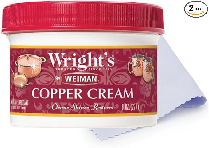 Wright's by Weiman Cream Copper and Brass Cleaner - Gently Cleans and Removes Tarnish without Scratching, Polishing Cloth Included