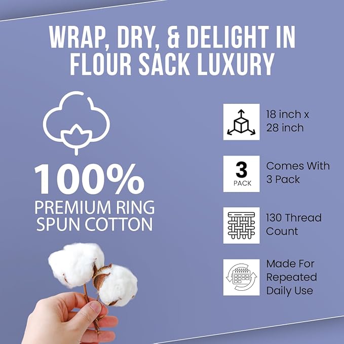 WHITEWRAP Flour Sack Towels| Tea Towel for Crafts| Kitchen Dish Cotton Blank Towel for Embroidery|Baking Bread Proofing Linen Cover| Thick Absorbent Quick Dry| 3 Pack 18"x28"Natural