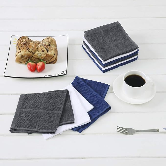 Glynniss Kitchen Dish Cloths Highly Absorbent Dish Rags 100% Cotton Wash Cloths for Washing Dishes (Blue, 50)