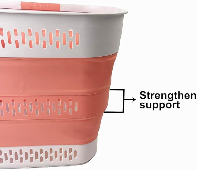 SAMMART 40L (10.5 Gallon) Collapsible Plastic Laundry Basket with Handles - Foldable Pop Up Storage Container/Organizer - Portable Laundry Hamper - Space Saving (1, Grey/Quartz Pink)