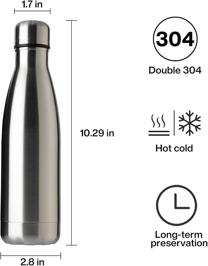 MEWAY 17oz Sport Water Bottle 4 Pack Vacuum Insulated Stainless Steel Leak-Proof Double Wall Cola Shape Water Bottle,Keep Drinks Hot & Cold(Silver,4 Pack)