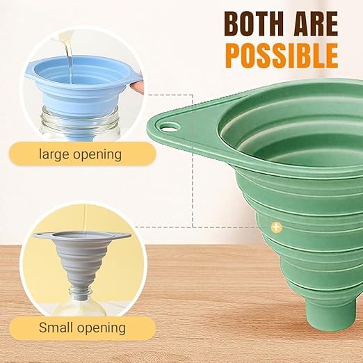 Kitchen Funnel Set, Wide-Mouth Foldable and Telescopic Design, Liquid Separation Funnel, Silicone (6 pcs)