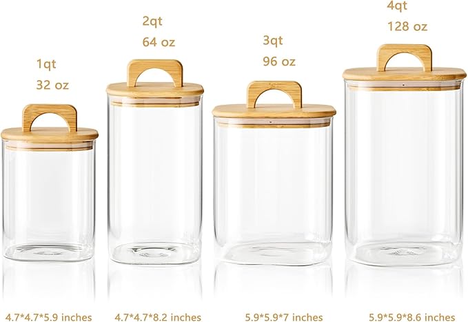 Sweejar 1 qt Glass Food Storage Containers with Lids, Coffee Container for Ground Coffee, 32 oz Glass Jars with Bamboo Lids, 1 Pack