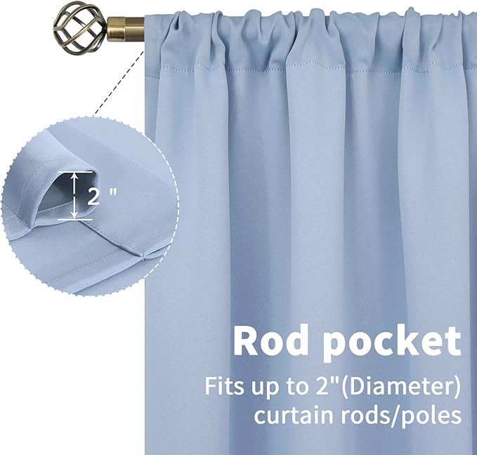 BGment Baby Blue Blackout Curtains 63 Inch Length for Kids Bedroom - Rod Pocket Thermal Insulated Drapes for Nursery Room Darkening Privacy, 52 x 63 Inch, 2 Panels