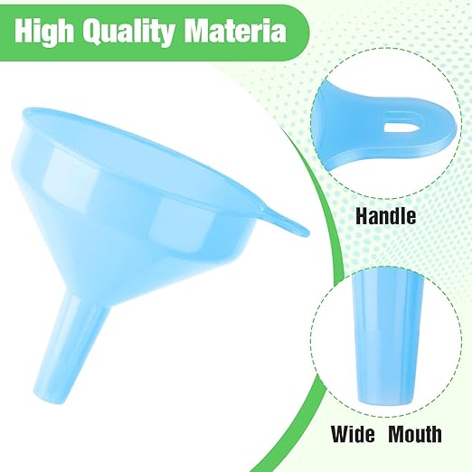 Honeydak 18 Pieces Multi-Purpose Plastic Funnels 4.7 Inch Wide Mouth Funnels for Filling Bottles, Jars, Containers Lab Use Oil Funnel for Gas, Car Oil, Lubricants and Fluids