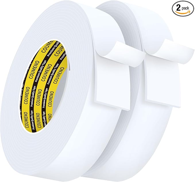 2 Pack Single-Sided Adhesive White Foam Tape, Single-Sided Sealing Strip Foam Pad Sponge Tape Window Weatherproof, Self-Adhesive Insulation Sealing Tape (White) 2inX16.4FT