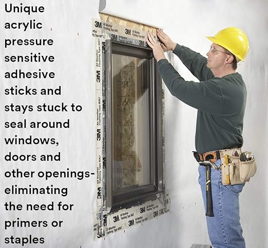 3M All Weather Flashing Tape 8067, 12 in x 75 ft, 1 Roll, Adhesive Backed Split Liner, Prevents Moisture Intrusion, Waterproof Flashing Seals Doors, Windows, Openings in Wood Frame Construction