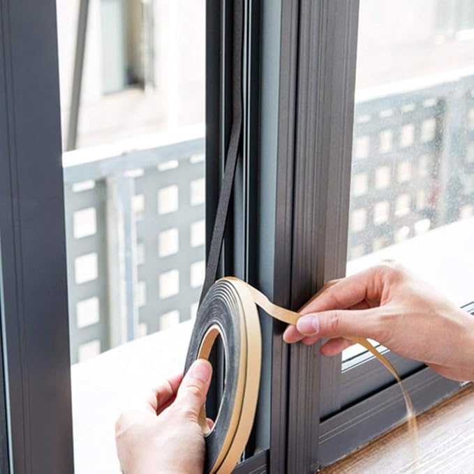 Windows Sealing Tape 2-Pack, 1/2 Inch Wide X 1/2 Inch Thick, Closed Cell Foam Adhesive Rubber Seal Strip (13 Feet Total, 6.5 Feet/Roll)