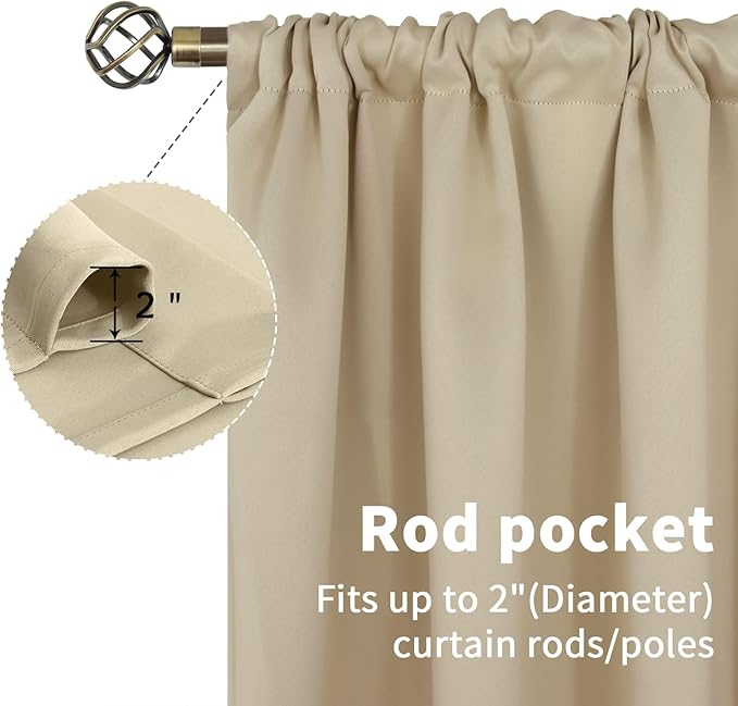 BGment Beige Blackout Curtains for Bedroom Kitchen 45 Inches Long - Short Thermal Insulated Drapes with Rod Pocket Privacy for Bathroom Small Window, 34 x 45 Inch, 2 Panels