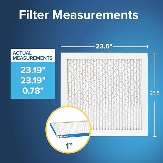 Filtrete 23.5x23.5x1 AC Furnace Air Filter, MERV 13, MPR 1900, Premium Allergen, Bacteria&Virus Filter, 3-Month Pleated 1-Inch Electrostatic Air Cleaning Filter,6-Pack (Actual Size 23.22x23.22x0.78in)