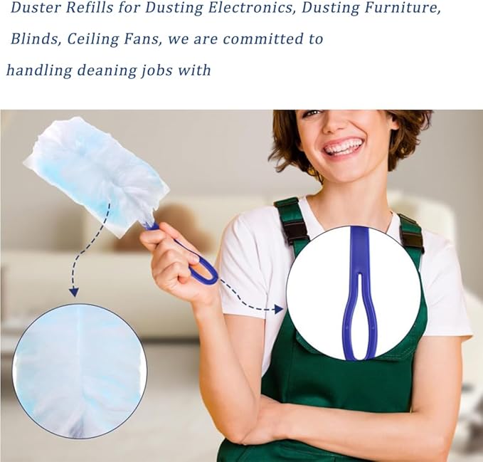 30 Pack Duster Refills Compatible with Swiffer Duster, Heavy Duty Multi Surface Duster Replacement with 1 Extra Handle for Cleaning Furniture, Blinds, Ceiling Fans and Car