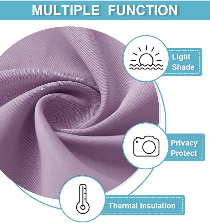 RYB HOME 70 inch Wide Curtains Blackout, Solid Durable Room Darkening Drapes for Bedroom Thermal Insulated Window Drapes for Living Room, W70 x L84 inch, 2 Panels, Lilac