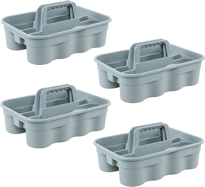 4 Pack Bathroom Cleaning Caddy Organizer with Handle, Plastic Bucket for Cleaning Tool, Gray