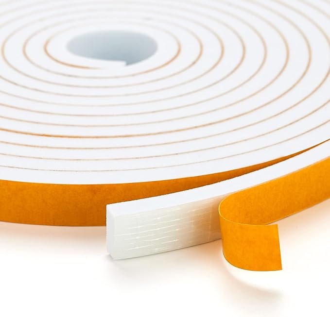 16 Feet Weather Stripping Door Seal, 1" Wide X 3/4" Thick Door Seal Strip High Density Foam Tape Adhesive Strip for Door Soundproofing,Window Insulation (1" x 3/4" x 16FT,White)