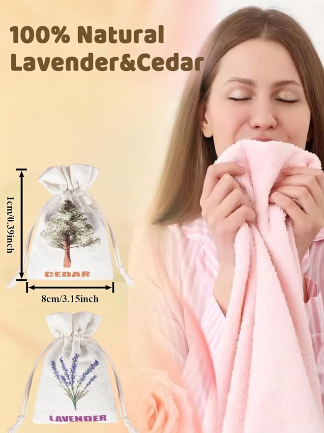20 Pack Cedar Chips and Natural Dried Lavender Sachets Bags - Stop Clothes Damage, Cedar and Lavendar Home Fragrance Sachets for Drawers and Closets