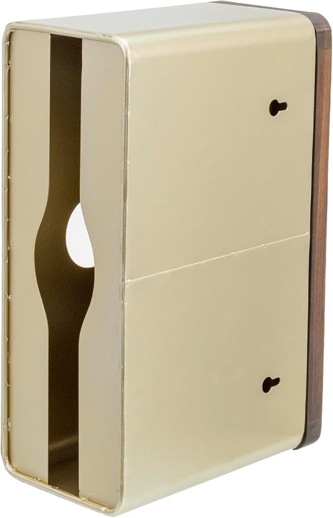 MyGift Deluxe Modern Brass Tone Metal Folded Commercial Paper Towel Holder with Burnt Solid Wood Tray Lid, Wall Mounted Trifold Multifold Z Fold Disposable Napkin Dispenser